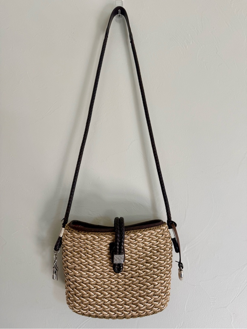 Vintage Brighton Roxanne Woven Straw Crossbody Bag Boho Coastal Braided Strap